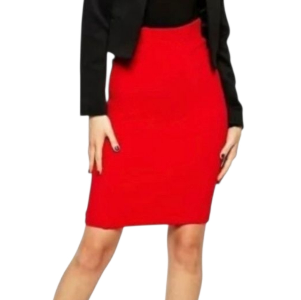 Ganni Red Textured High Waisted Pencil Skirt Womens Size S